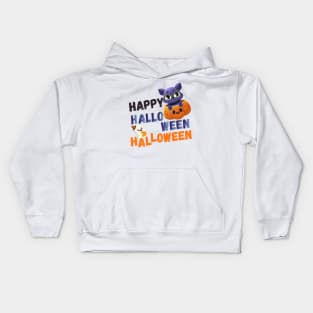 Happy Halloween Meoween - Cute Cat And Ghost Kids Hoodie